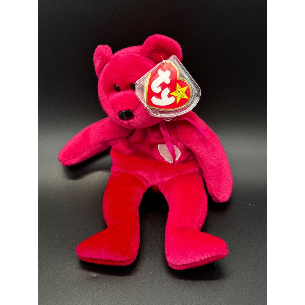 Ty Beanie Baby Valentina Bear Unisex OS Fuchsia Pink Embroidered Heart 1998